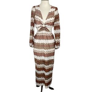 SHEIN CURVE Elegant Brown and White Chevron Maxi Dress | size 1XL | NWOT